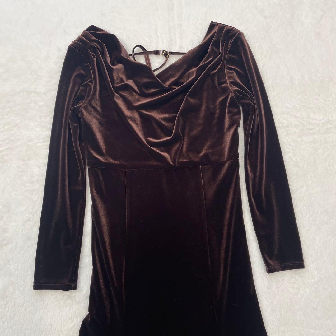 美品　Noela ノエラ ドレープベロアワンピース ブラウン ロング丈 結婚式