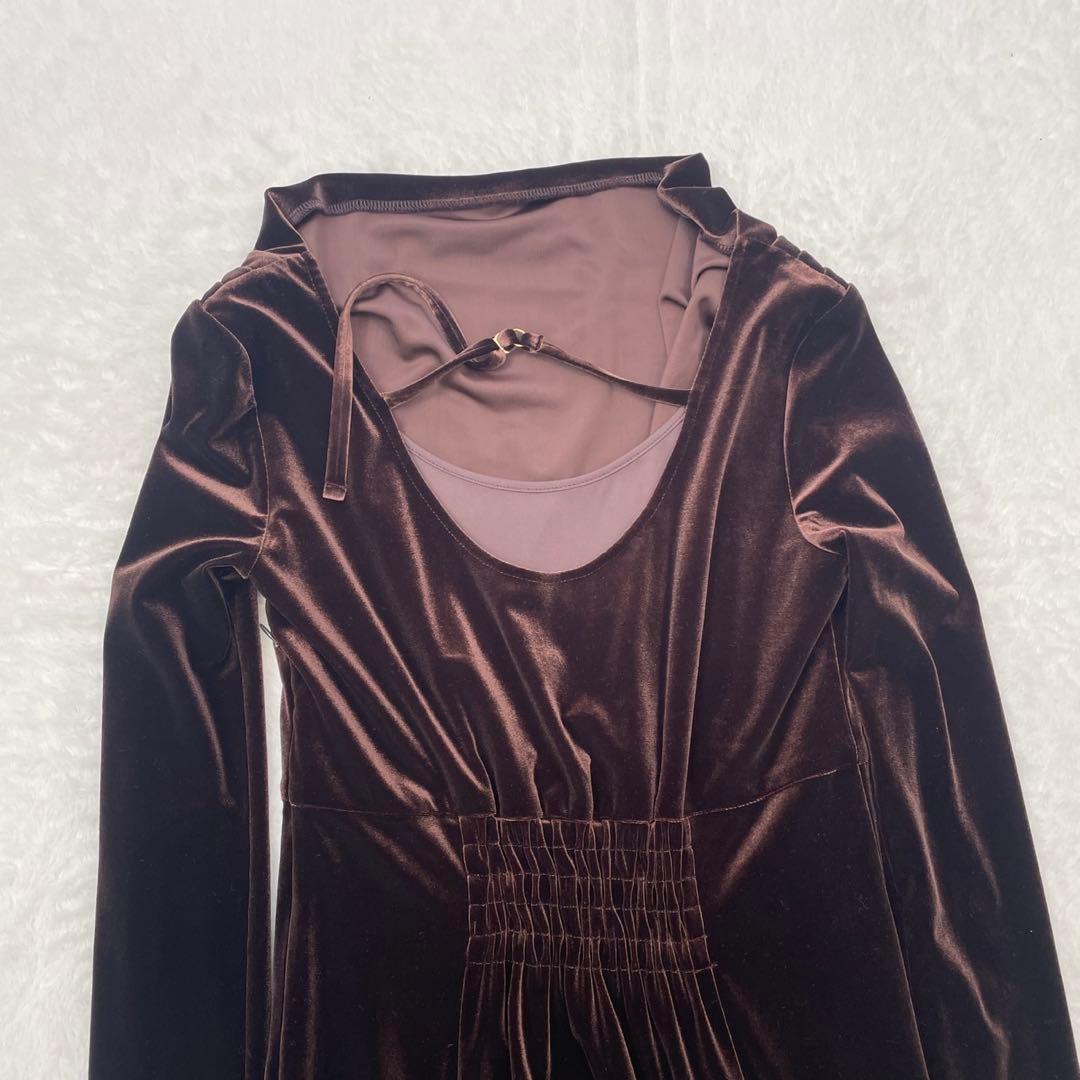 美品　Noela ノエラ ドレープベロアワンピース ブラウン ロング丈 結婚式