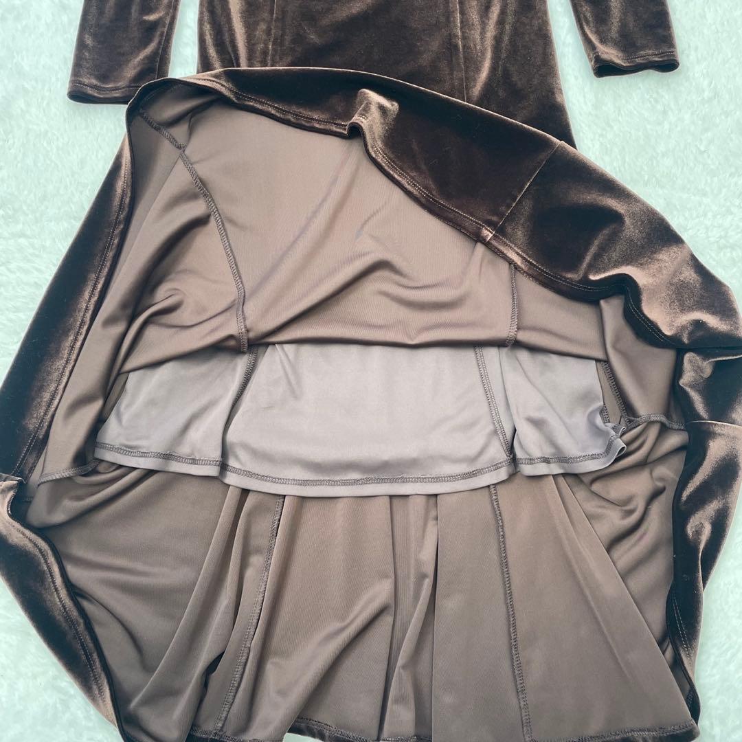 美品　Noela ノエラ ドレープベロアワンピース ブラウン ロング丈 結婚式