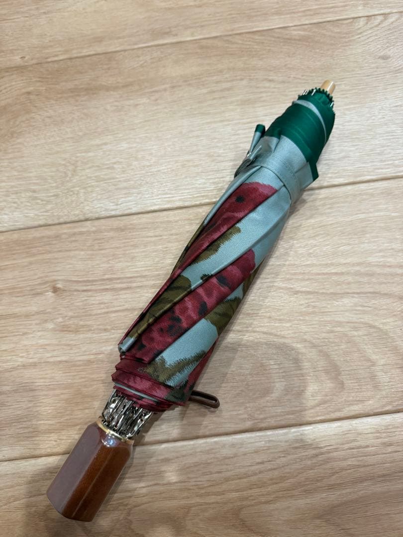 槙田商店　バラ柄 折りたたみ傘 緑色