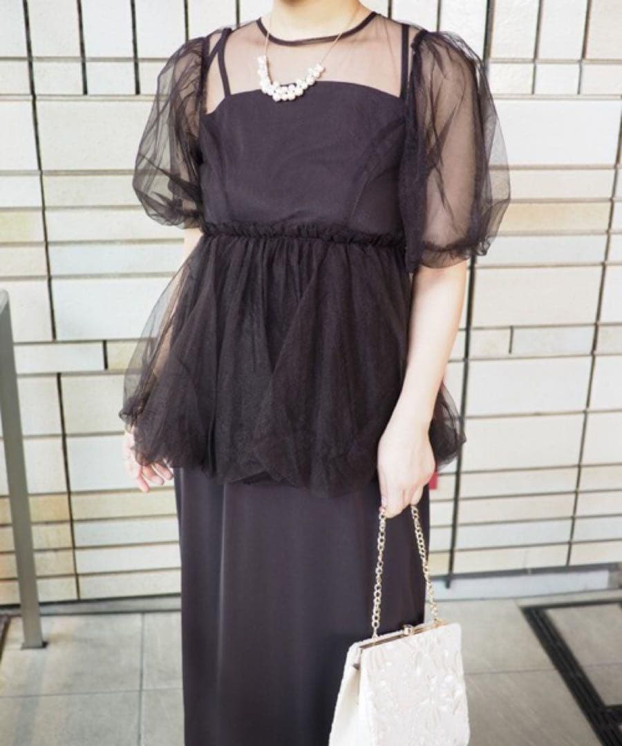 値下げ新品　今季　新作　ドリードール　バルーンチュールレイヤードドレス　ブラック