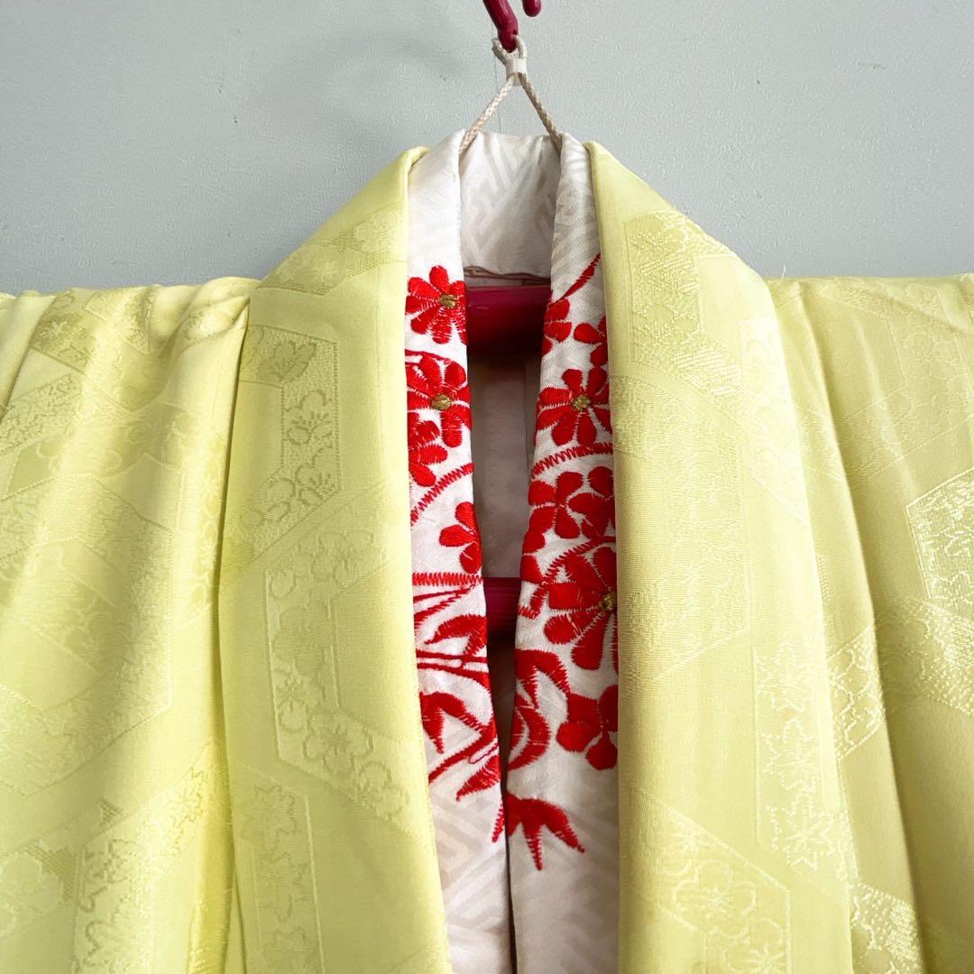 七五三　７歳フルセット　長着＆帯＆長襦袢＆草履＆バッグ＆小物セット　レモンイエロ