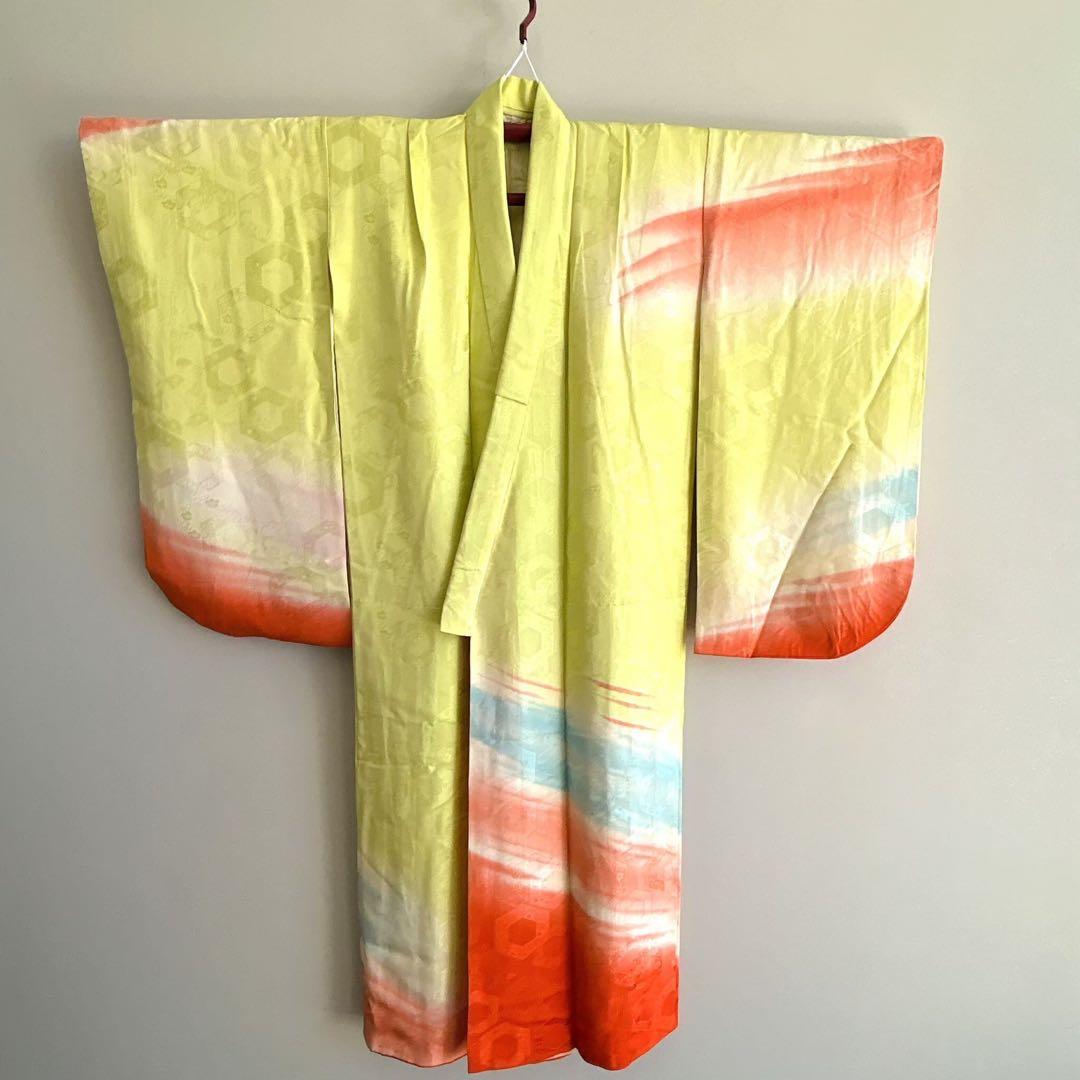 七五三　７歳フルセット　長着＆帯＆長襦袢＆草履＆バッグ＆小物セット　レモンイエロ