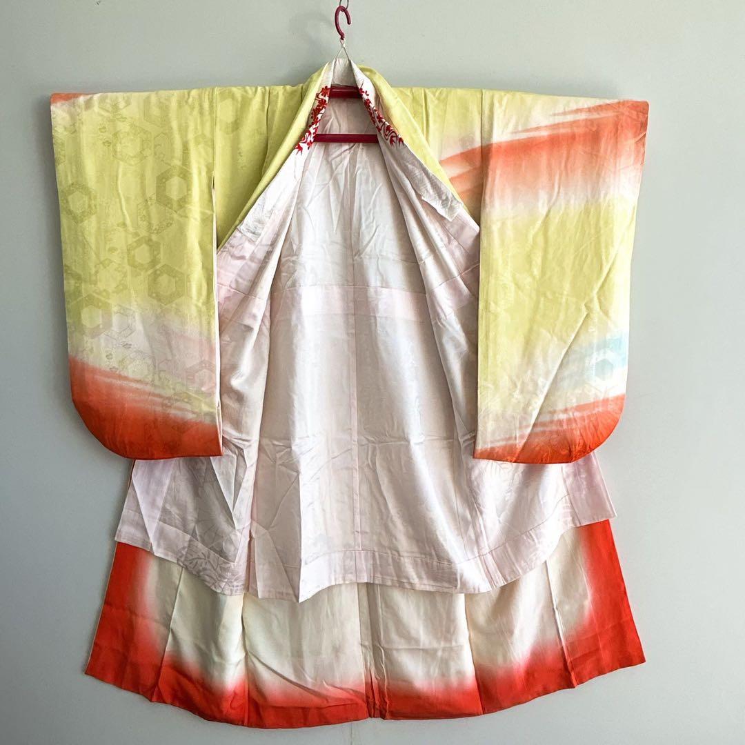 七五三　７歳フルセット　長着＆帯＆長襦袢＆草履＆バッグ＆小物セット　レモンイエロ