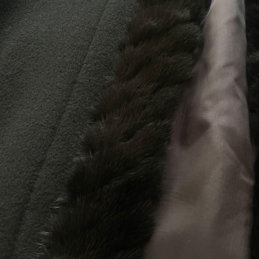 カシミヤ100% バルマン ロングコート ファー 黒　11号