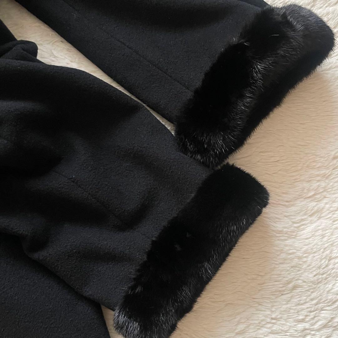 カシミヤ100% バルマン ロングコート ファー 黒　11号