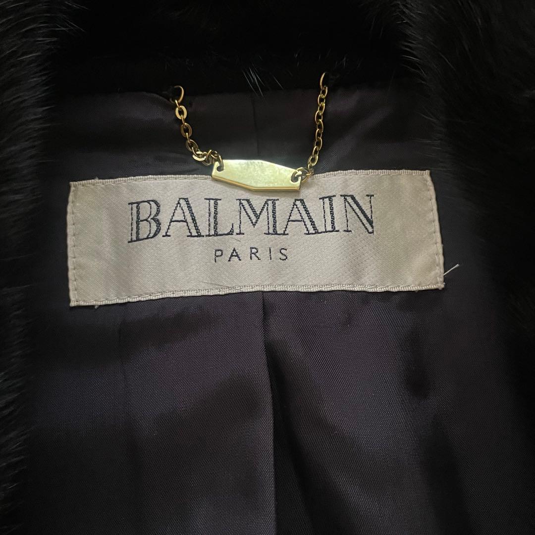 カシミヤ100% バルマン ロングコート ファー 黒　11号