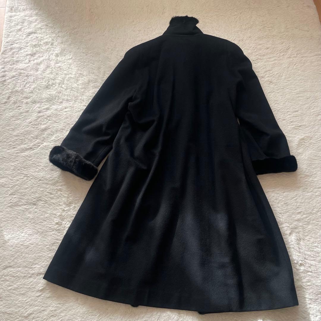 カシミヤ100% バルマン ロングコート ファー 黒　11号
