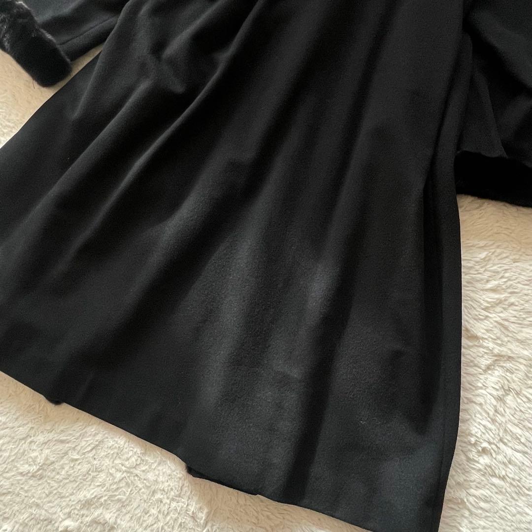 カシミヤ100% バルマン ロングコート ファー 黒　11号