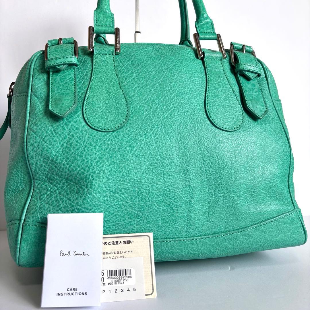 【超希少】ポールスミス レザーミニボストンバッグ イタリア製 エメラルドグリーン