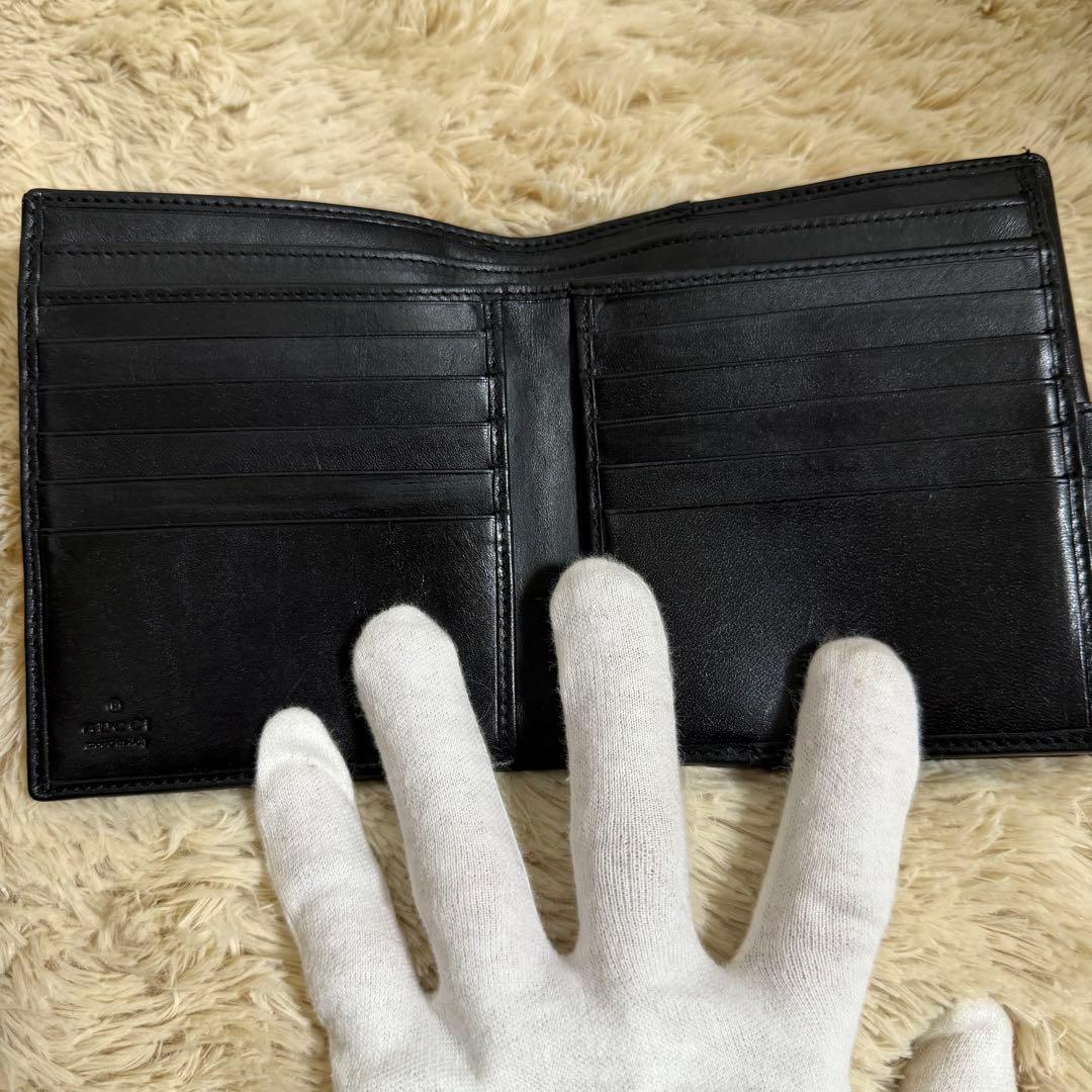 ✨美品✨グッチ　ジャッキー　折りたたみ　財布　キャンバス　レザー　ブラック
