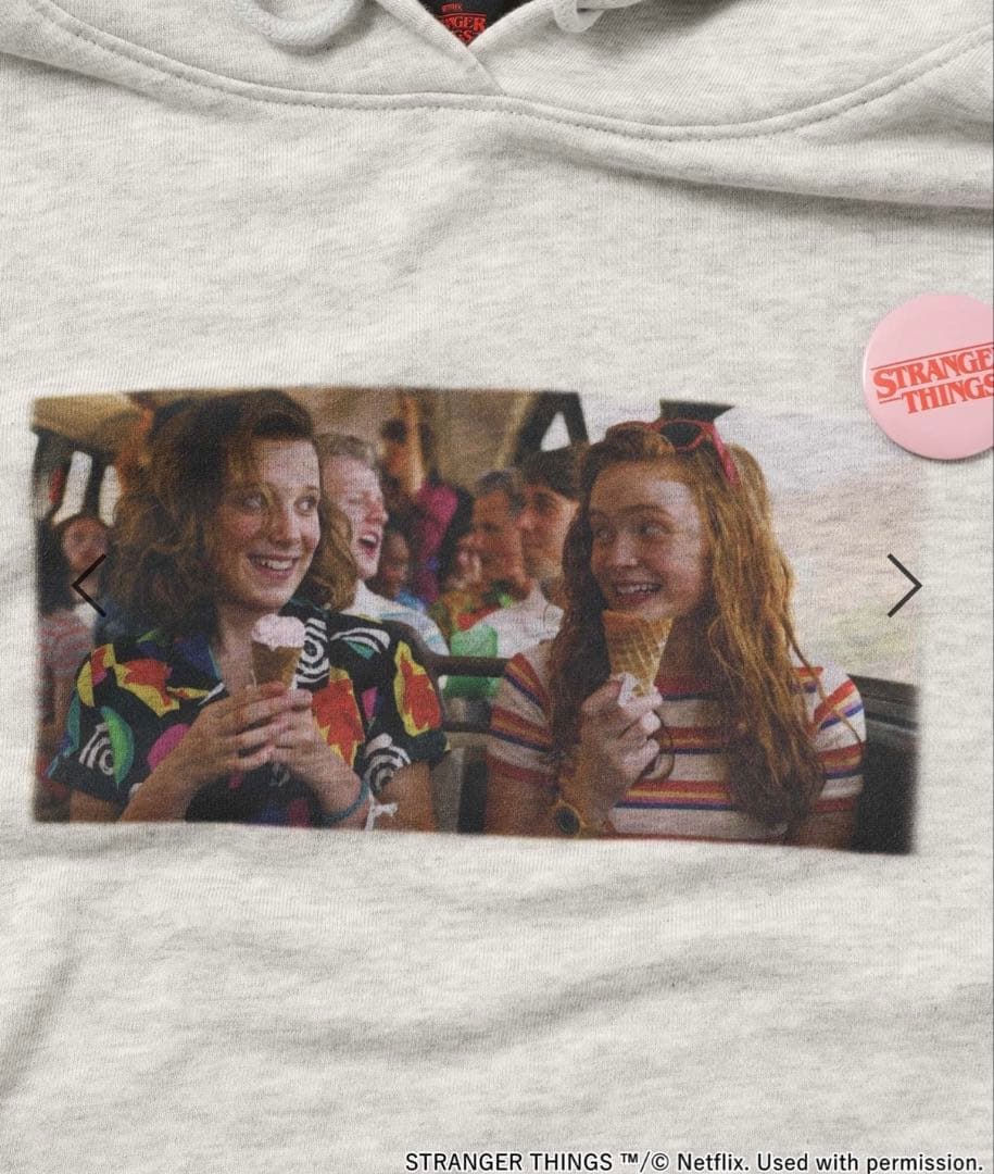 試着のみ　ニコアンド　ストレンジャーシングス パーカーグレーM 缶バッジなし