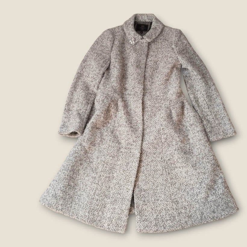 TOCCA ツイード ロングコート サイズ4 L〜XL相当　襟付き　ブローチ付き