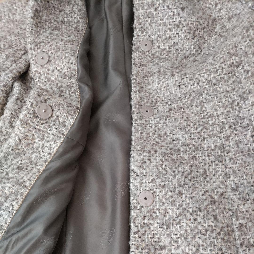 TOCCA ツイード ロングコート サイズ4 L〜XL相当　襟付き　ブローチ付き