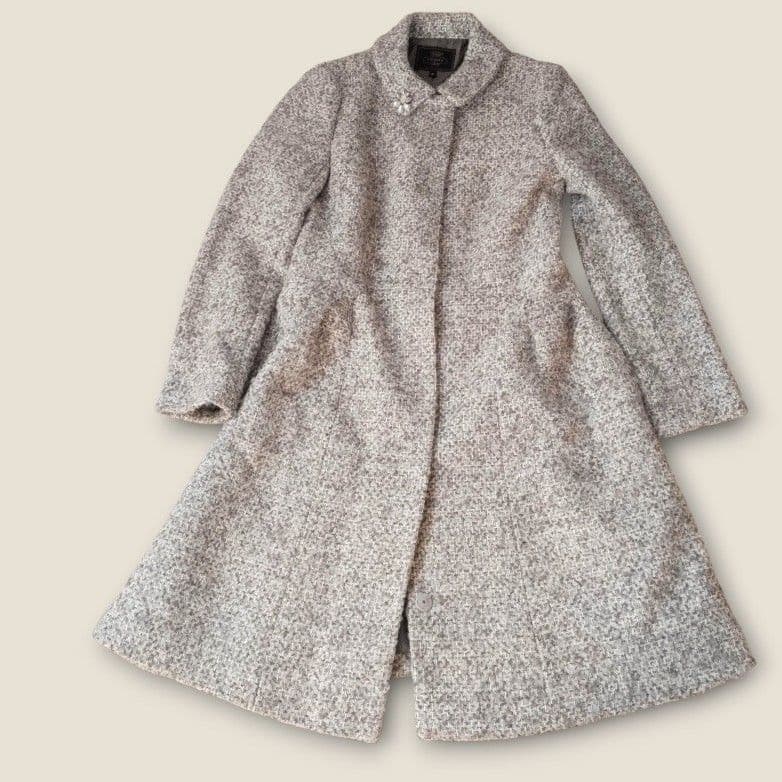 TOCCA ツイード ロングコート サイズ4 L〜XL相当　襟付き　ブローチ付き