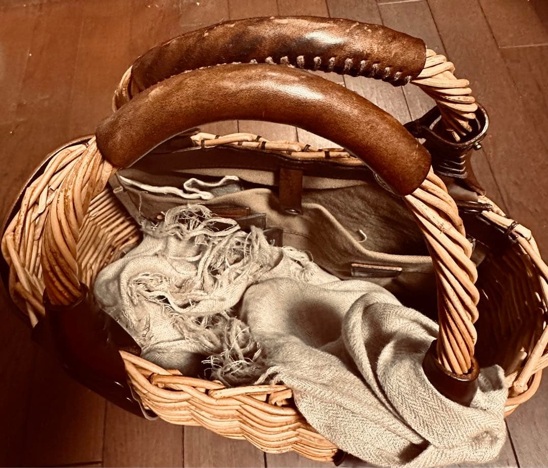 ebagos オイルショルダー紅籐 ブラウン大　カゴバッグ エバゴス　革たっぷり