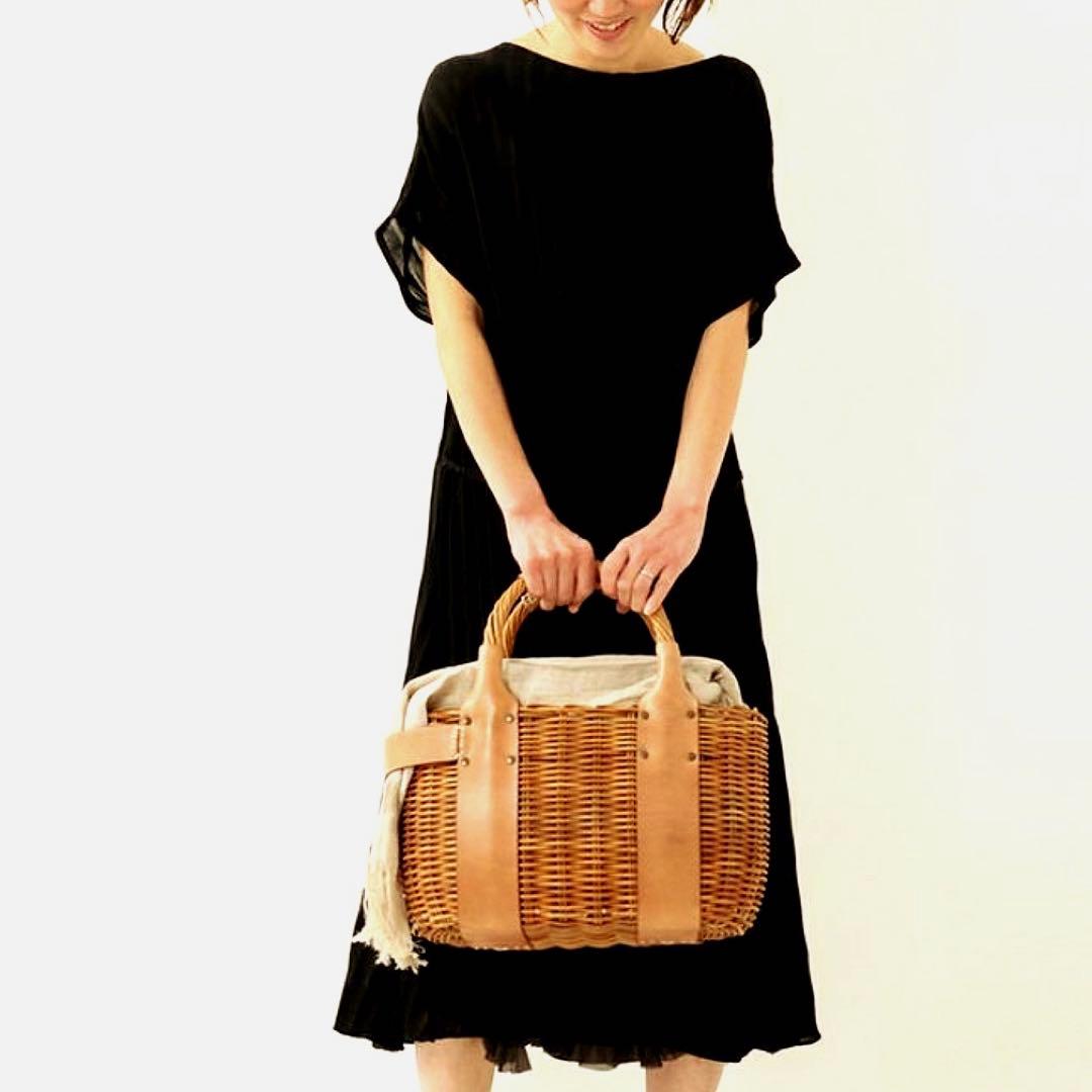 ebagos オイルショルダー紅籐 ブラウン大　カゴバッグ エバゴス　革たっぷり