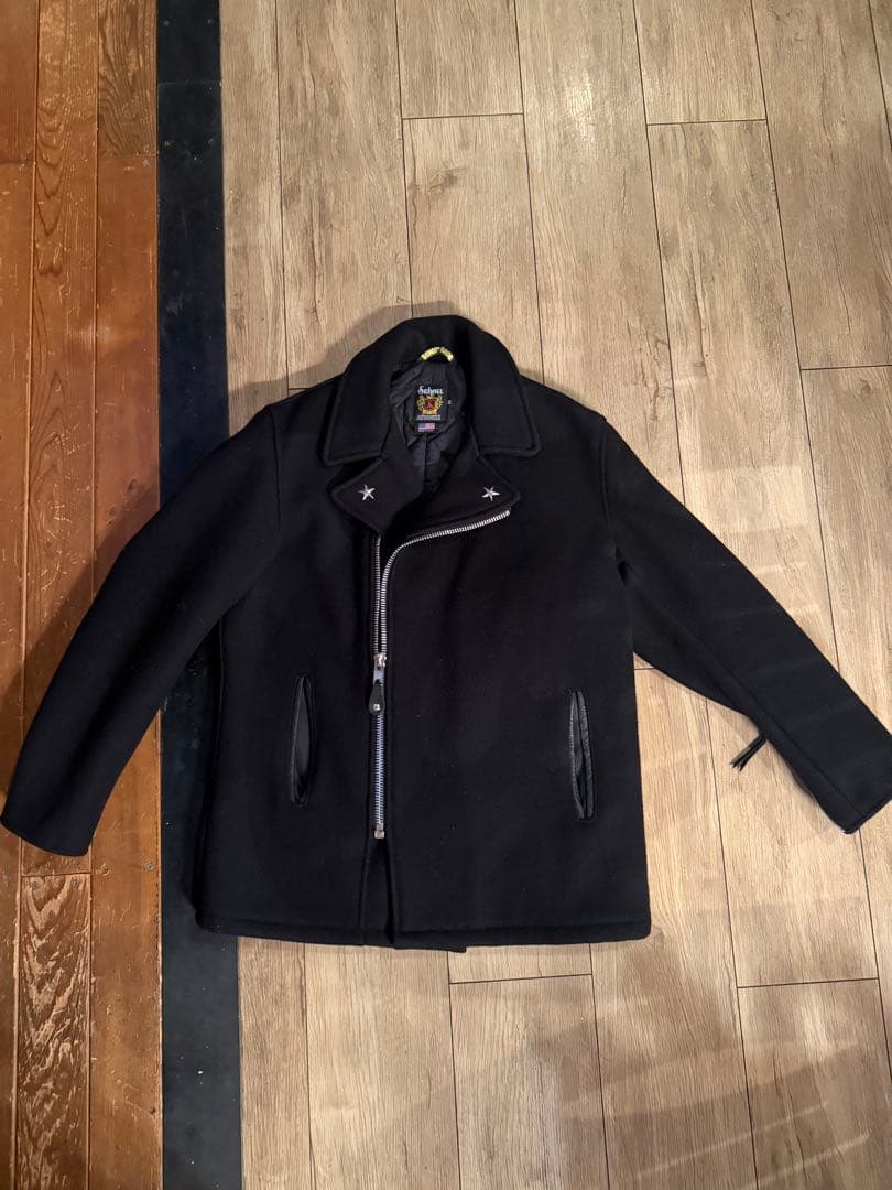 Schott ブラック ウール ピーコート 38
