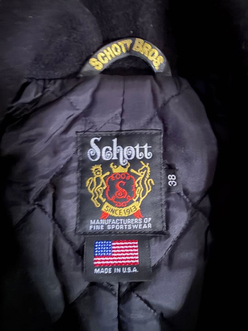 Schott ブラック ウール ピーコート 38