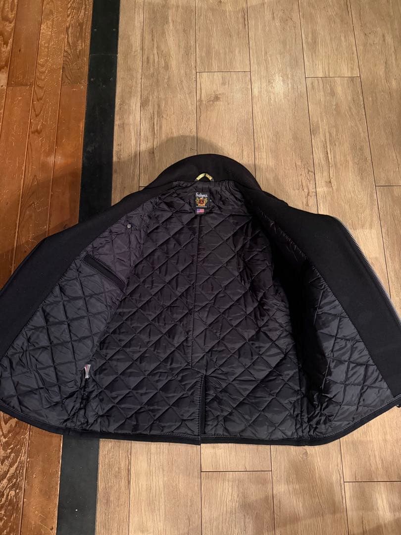 Schott ブラック ウール ピーコート 38