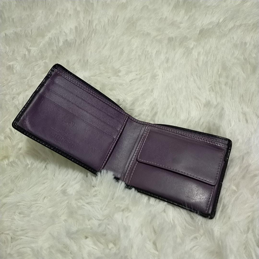 美品　エッティンガー　ettinger 2つ折り　財布　黒　内側淡い紫