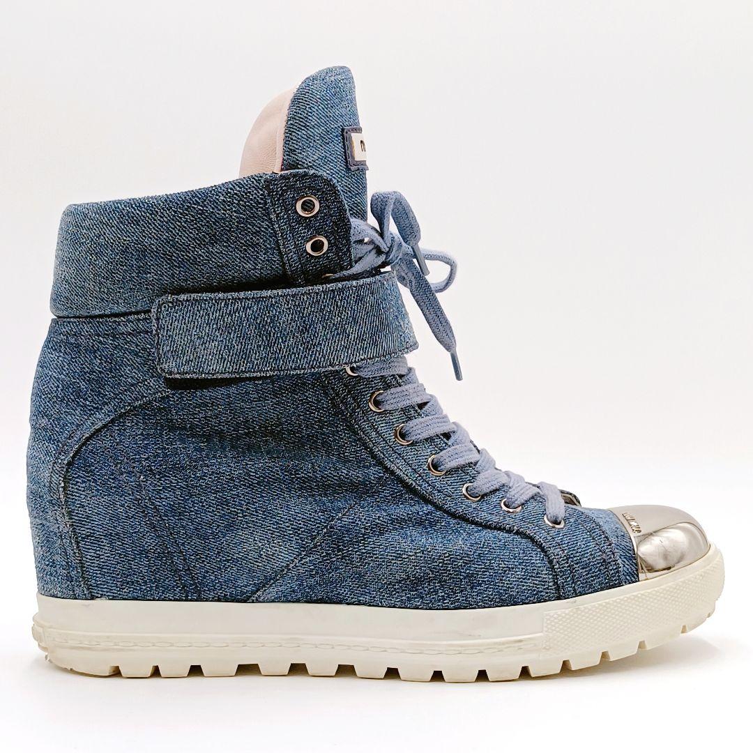 【美品】miumiu ミュウミュウ メタルキャップ デニム ハイカット 38