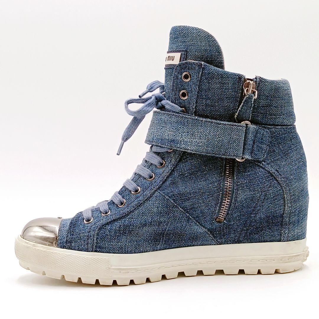 【美品】miumiu ミュウミュウ メタルキャップ デニム ハイカット 38