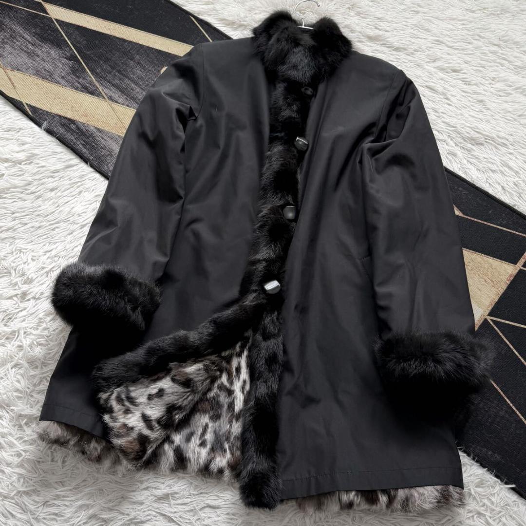 総丈88/希少デザイン◎ ロシアンリス/ラビット ロングファーコート 軽量 毛皮