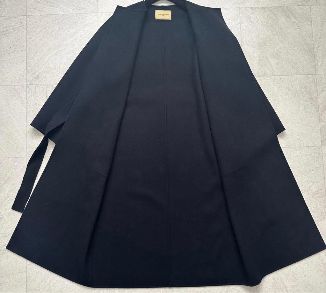 【ユナイテッドアローズ】ダブルフェイス ノーカラー リバー コート 紺 38