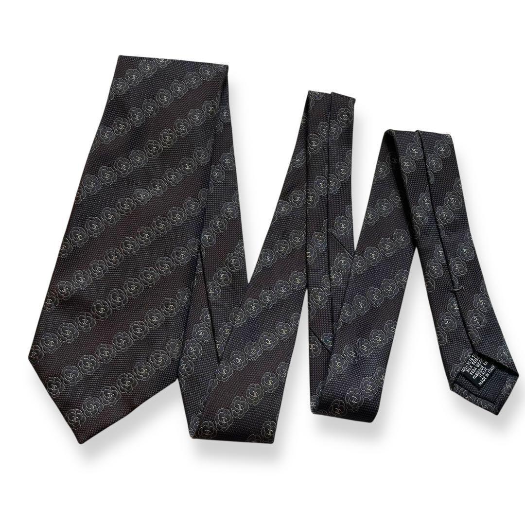 美品✨CHANEL ネクタイ　シャネル ココマーク　カメリア　ジャガード【D】