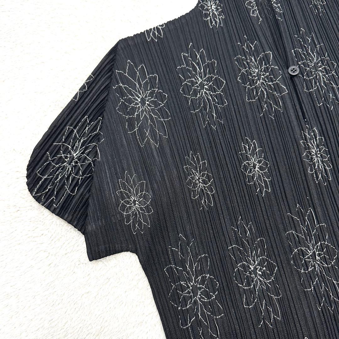 美品 PLEATS PLEASE 花柄 刺繍 ハイネック カットソー 黒 3