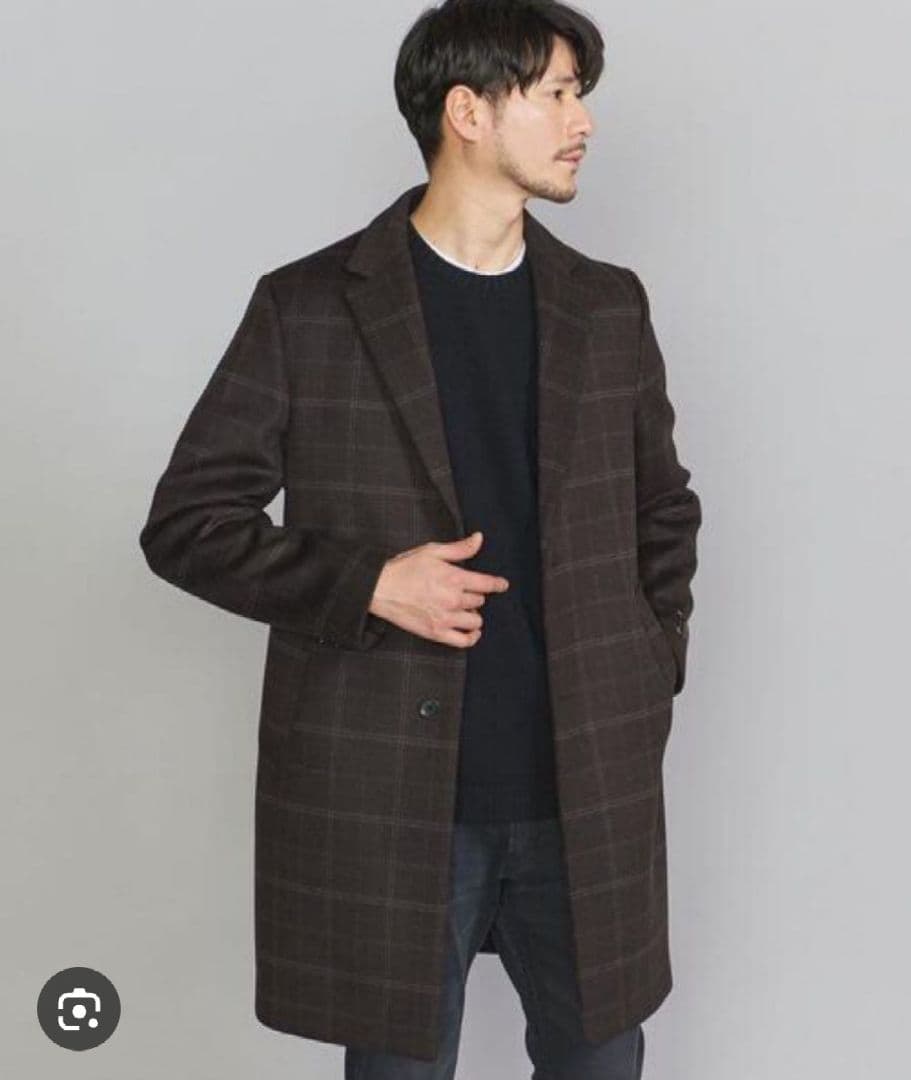 ビューティアンドユース/メルトン120 チェスターコート/ブラウン系　L