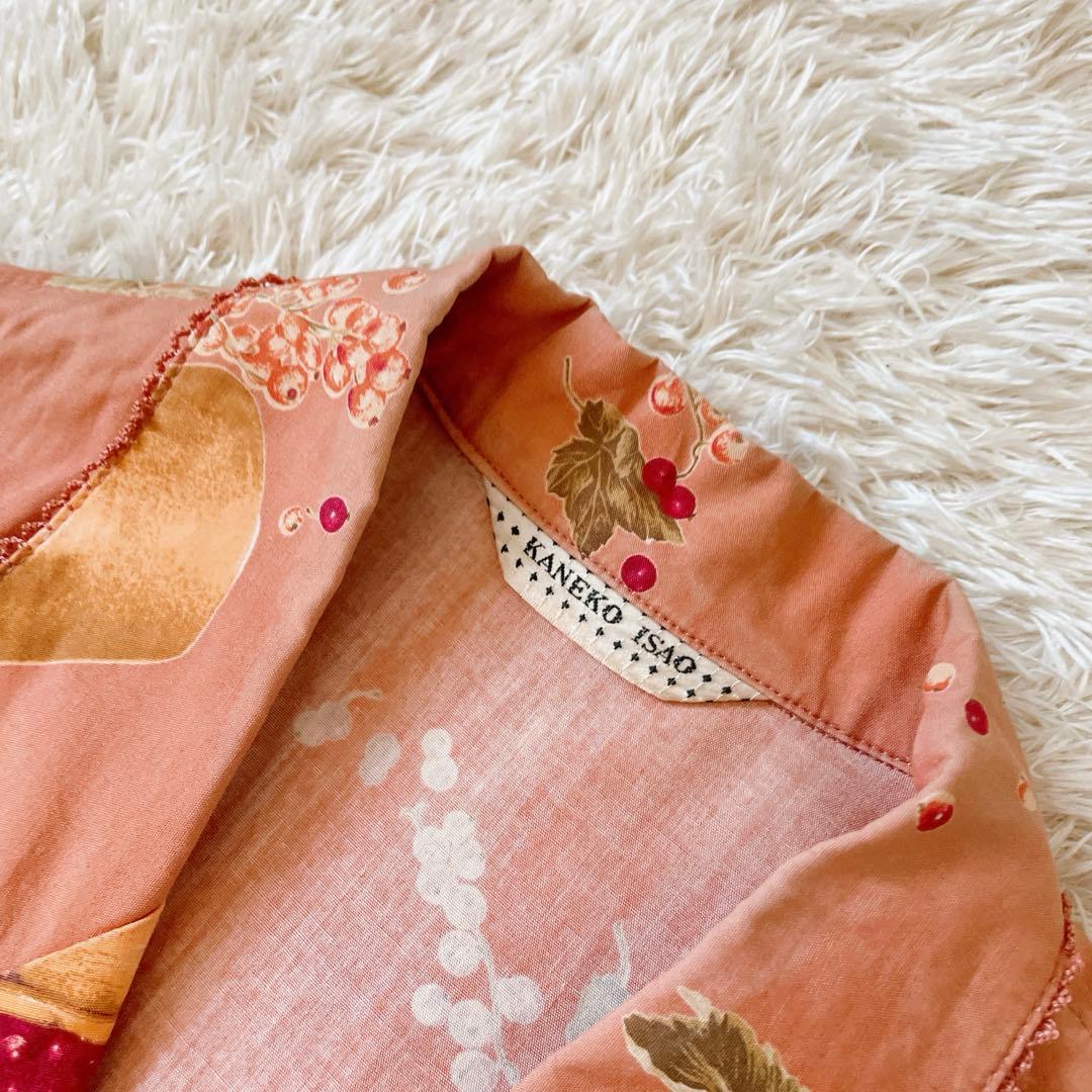 カネコイサオ ヴィンテージ 花柄 総柄 フルーツ ロングワンピ サーモンピンク