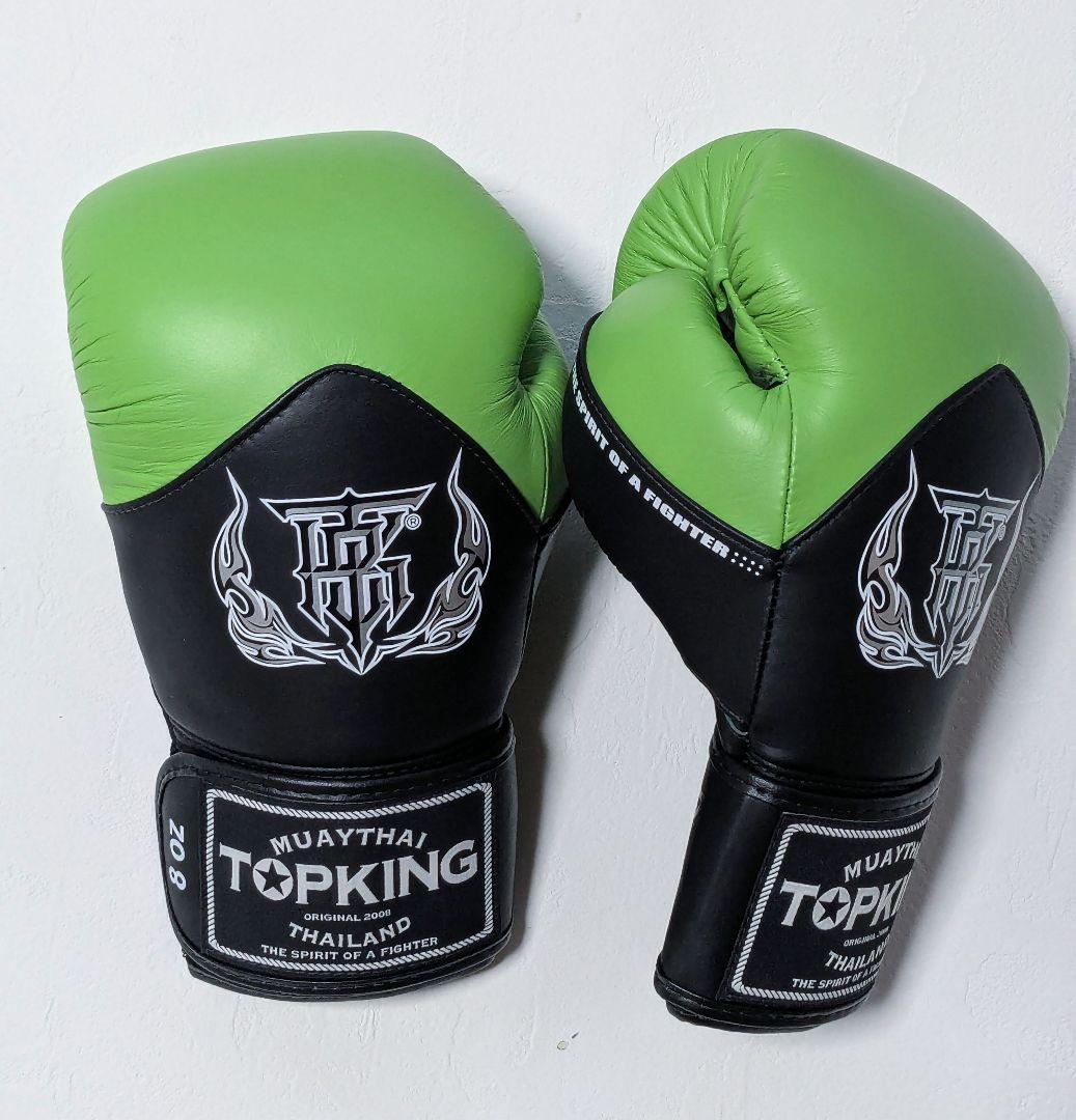 未使用TOPKING8ozボクシンググローブ本皮/スキンテック　ライム/黒