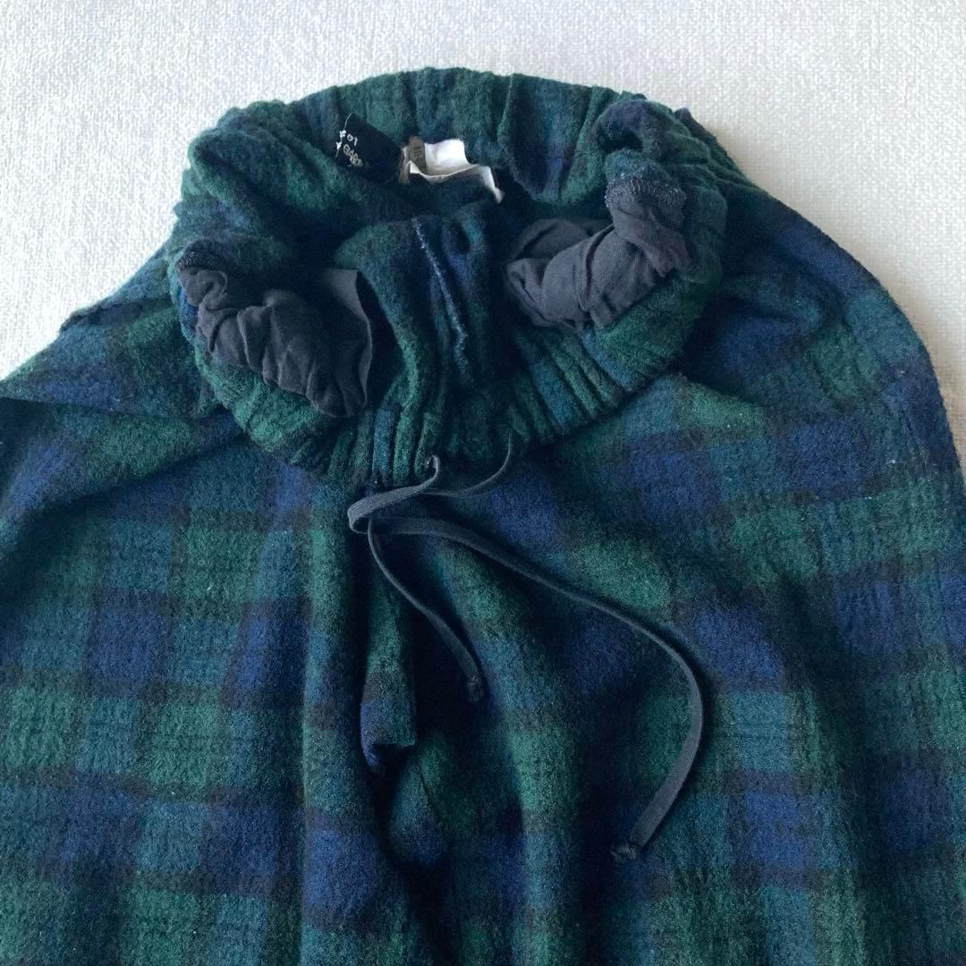 トリココムデギャルソン　ウール　縮絨　ワイドパンツ　チェック　ウエストゴム