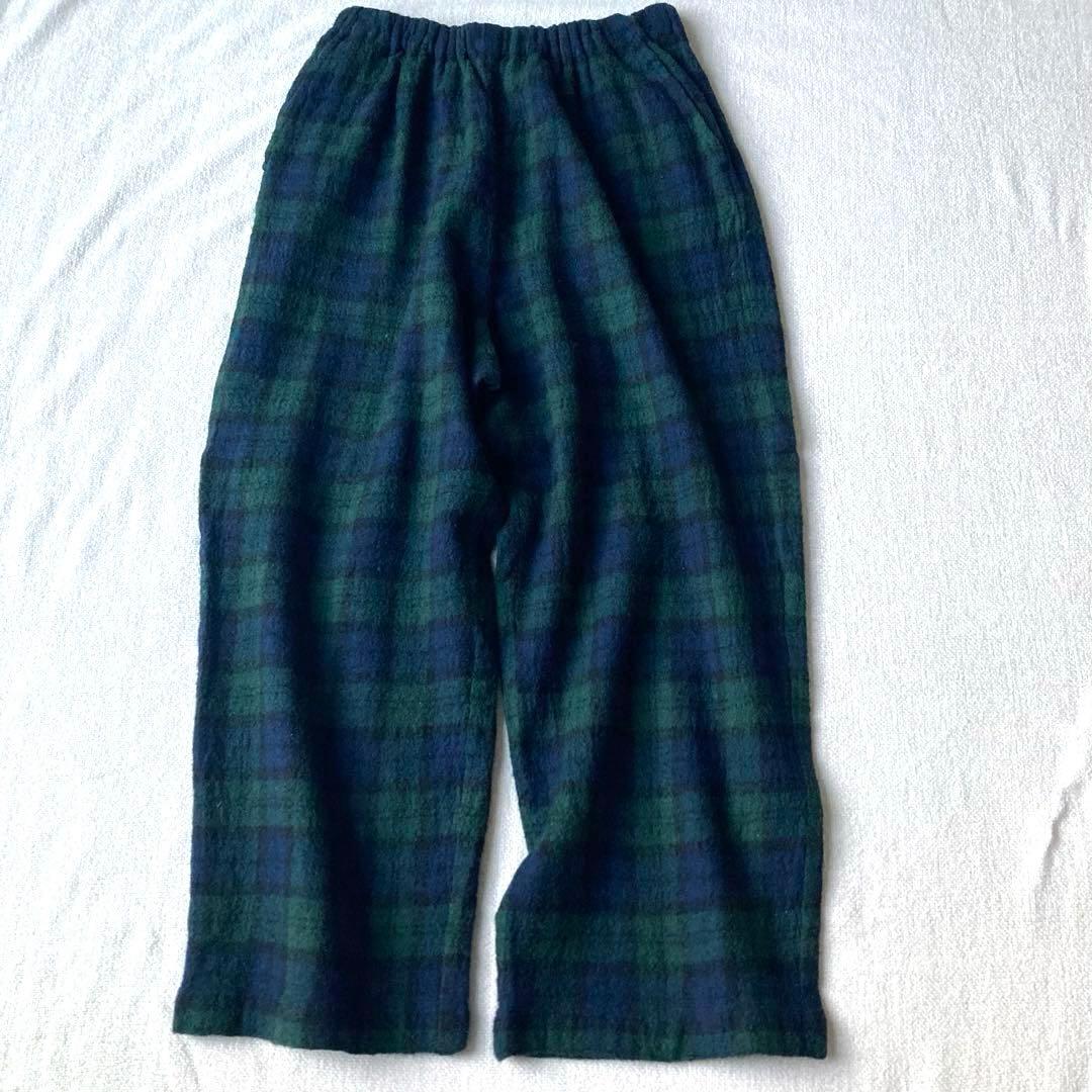 トリココムデギャルソン　ウール　縮絨　ワイドパンツ　チェック　ウエストゴム