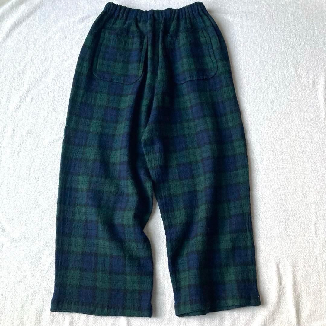 トリココムデギャルソン　ウール　縮絨　ワイドパンツ　チェック　ウエストゴム