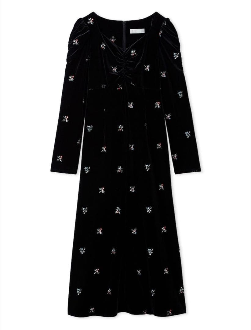 CELFORD 花柄刺繍ベロアワンピース BLK 38(M)