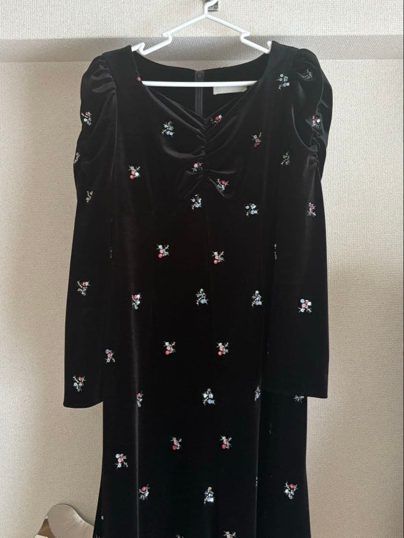 CELFORD 花柄刺繍ベロアワンピース BLK 38(M)