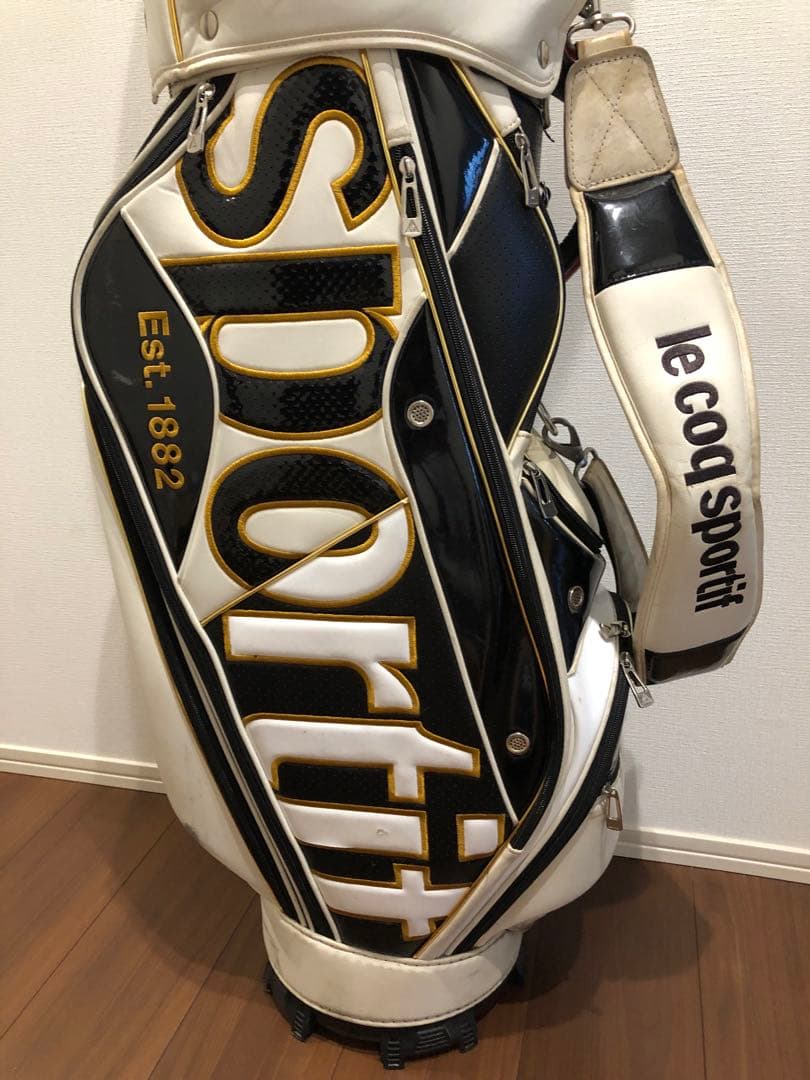 le coq sportif キャディバッグ ホワイト/ブラック　ゴールド