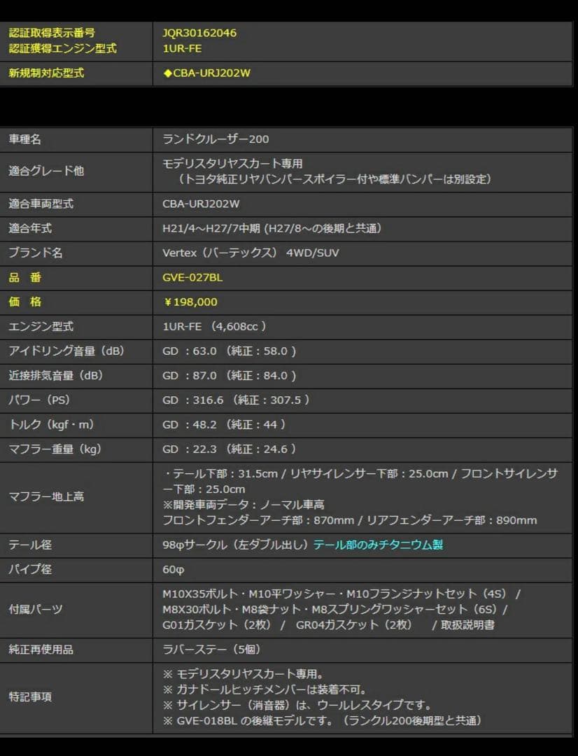 ランドクルーザー200 ステンレスマフラー モデリスタリアカート専用 ガナドール