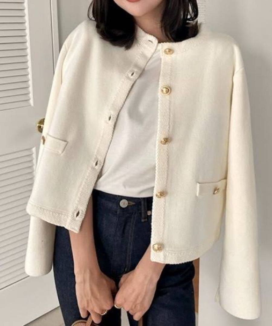 【新品・タグ付き】anuans オリジナルボタンノーカラーニットジャケット