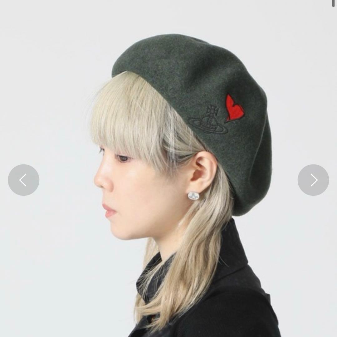 vivienne westwood ウール ベレー帽 オーブ ハート カーキ