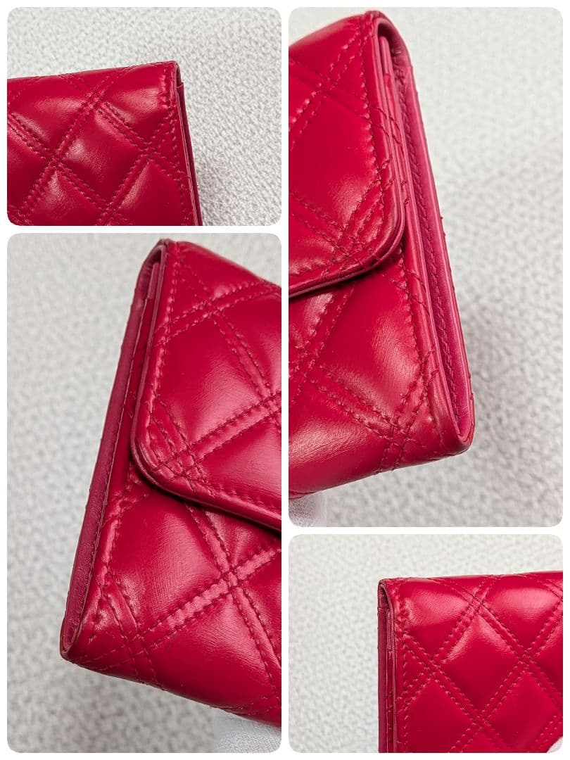 シャネル　赤　ミニ財布　マトラッセ　ラムスキン　チェーンウォレット　ケース