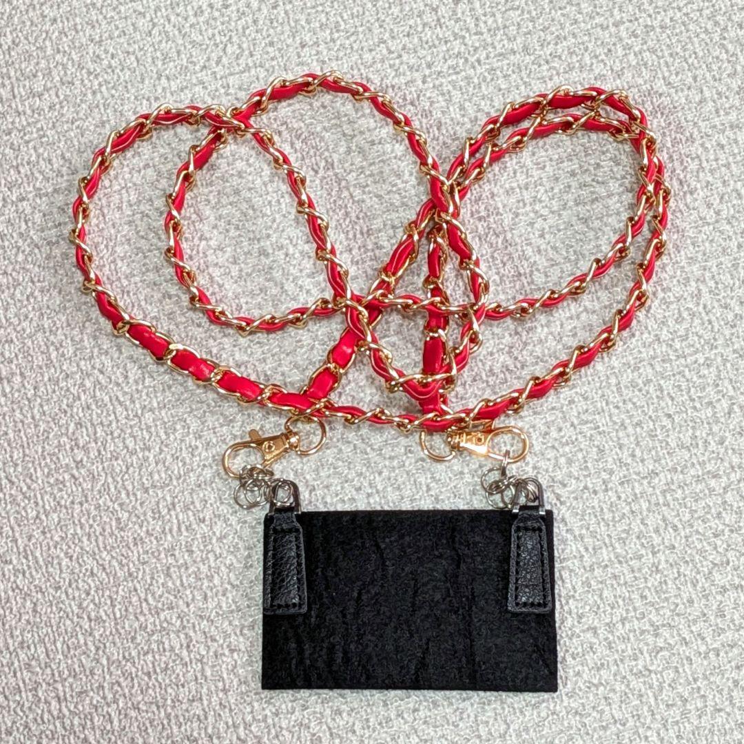 シャネル　赤　ミニ財布　マトラッセ　ラムスキン　チェーンウォレット　ケース