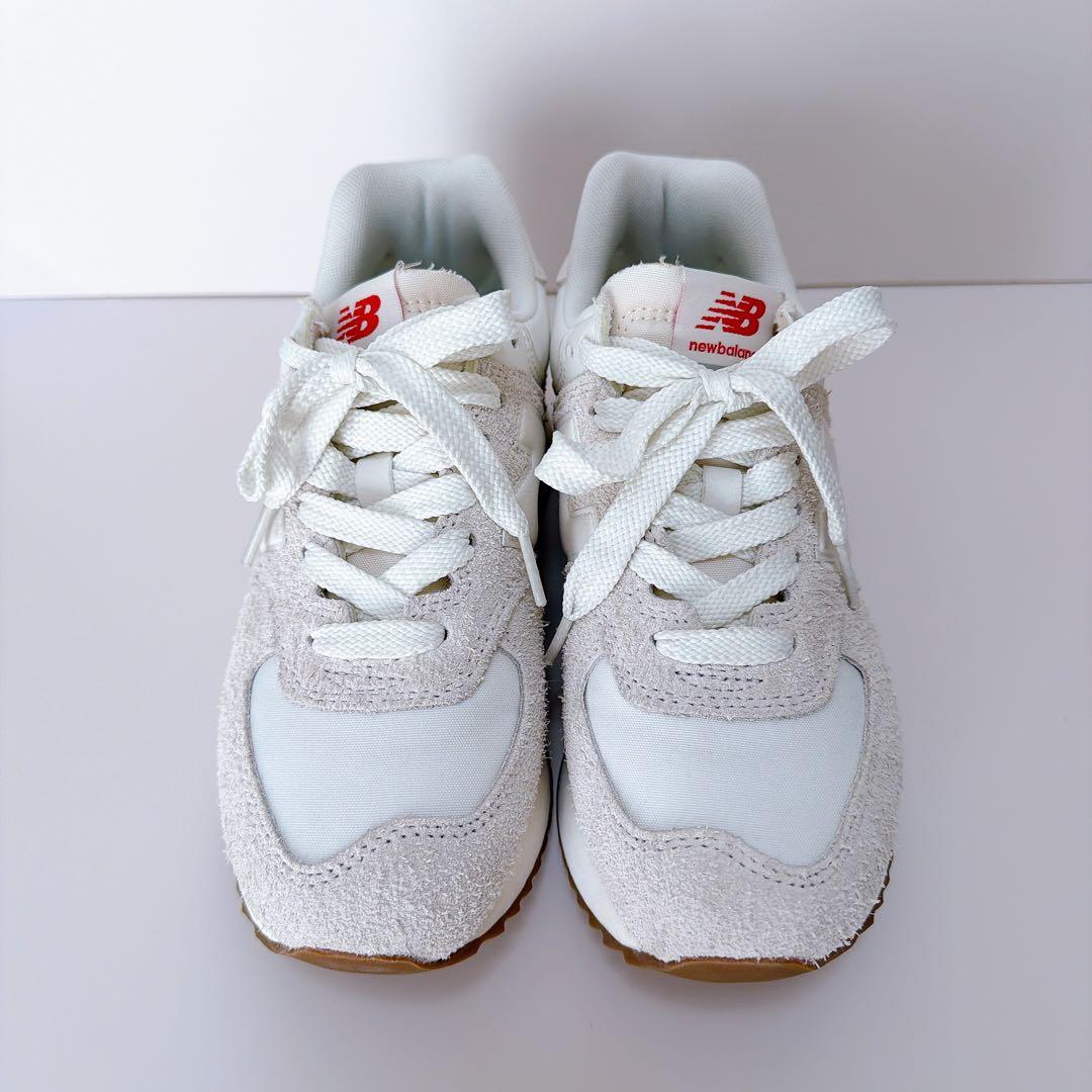 美品★New Balance 574 ホワイト スニーカー 厚底