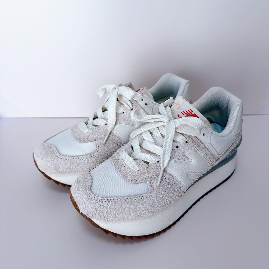 美品★New Balance 574 ホワイト スニーカー 厚底