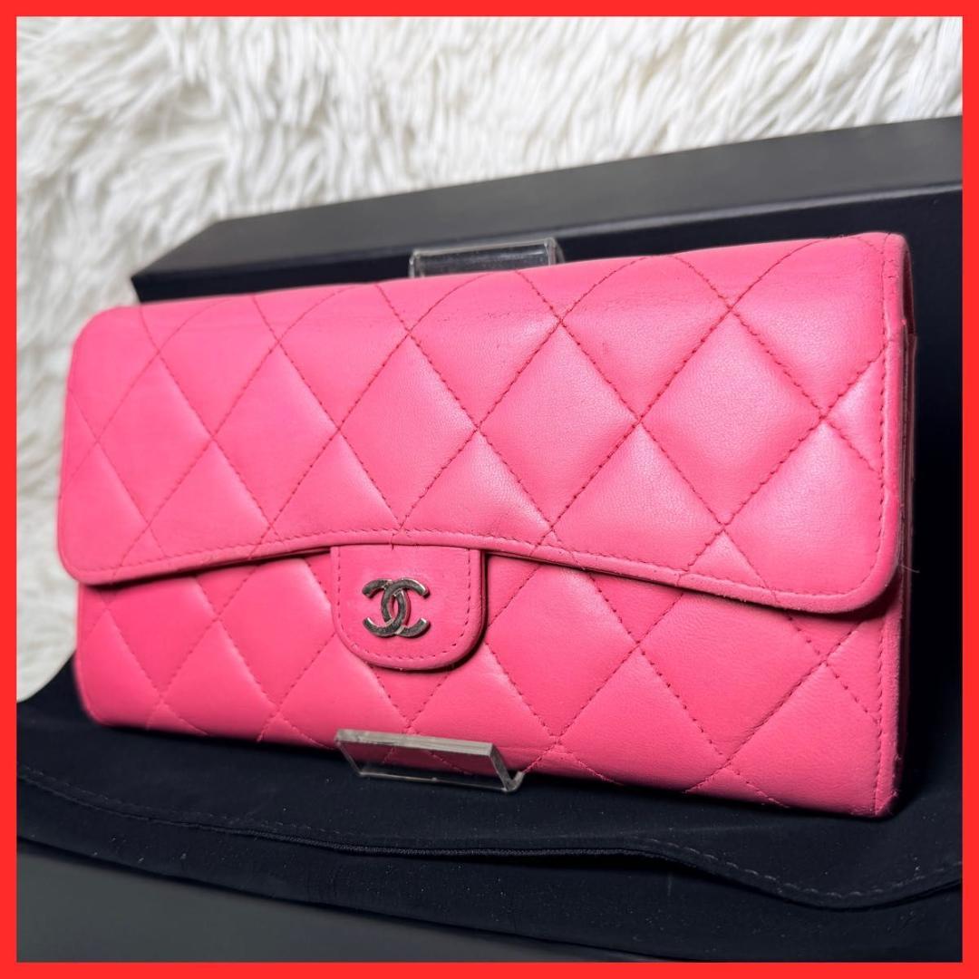 【外箱付き】CHANEL マトラッセ フラップ 長財布 キャビアスキン ピンク