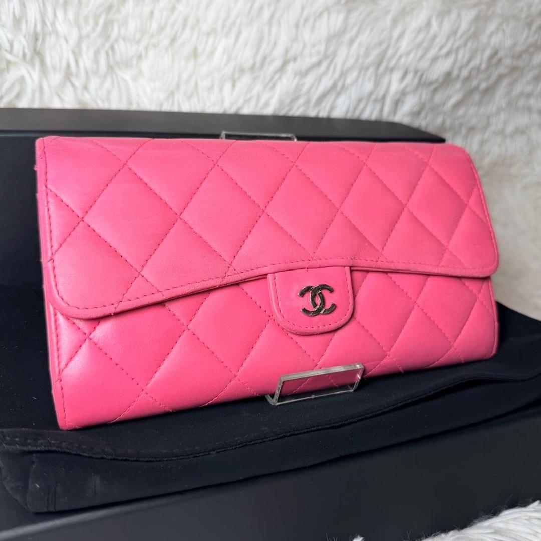 【外箱付き】CHANEL マトラッセ フラップ 長財布 キャビアスキン ピンク