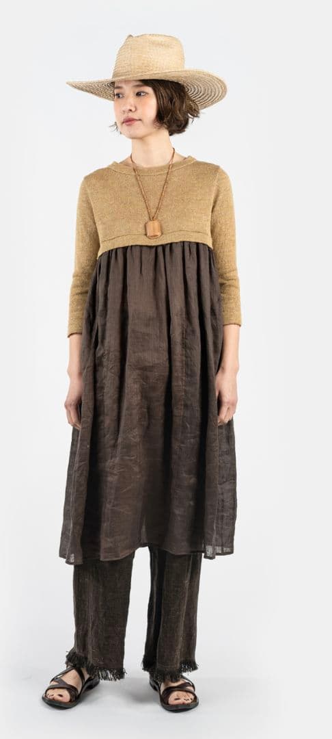 1/27限定セール✨️45R✨️新品✨️草木染めクバの切り替えドレスワンピース